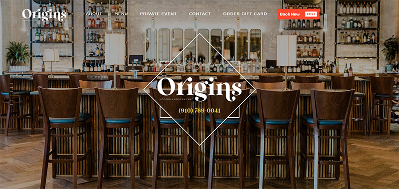 Origins restaurant website design by Design Interventions Wilmington NC